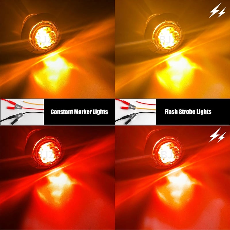 BJZ 3/4" Strobe+Marker Dual Function Trailer LED Side Clearance Tail Griller Flash Lights 12V Brake Stop Turn Signal Warning Waterproof for Trailer Truck Van RV ATV (5 Red, 5 Amber) - Image 2